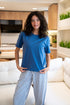 Women summer pajama set Indigo Tee + White X Indigo Stripes Pants